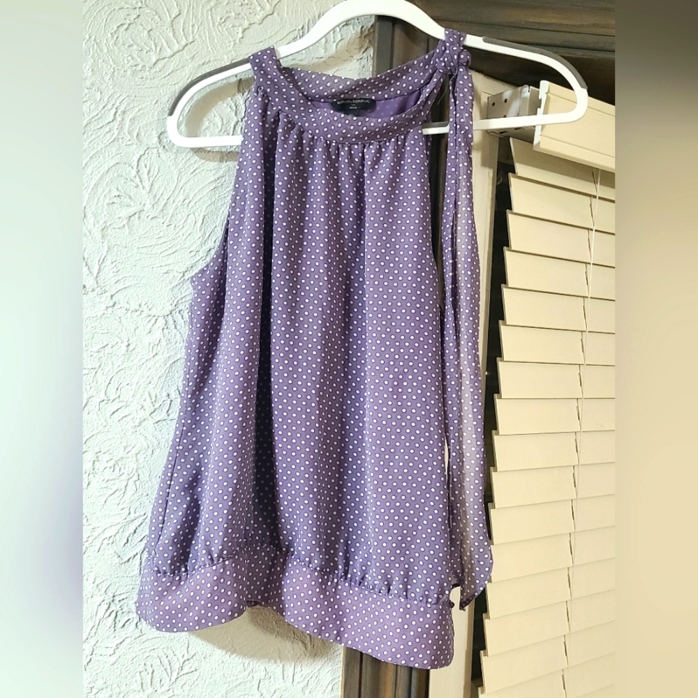 Banana Republic Petite Purple Polka Dot Halter With Adjustable Tie Strap